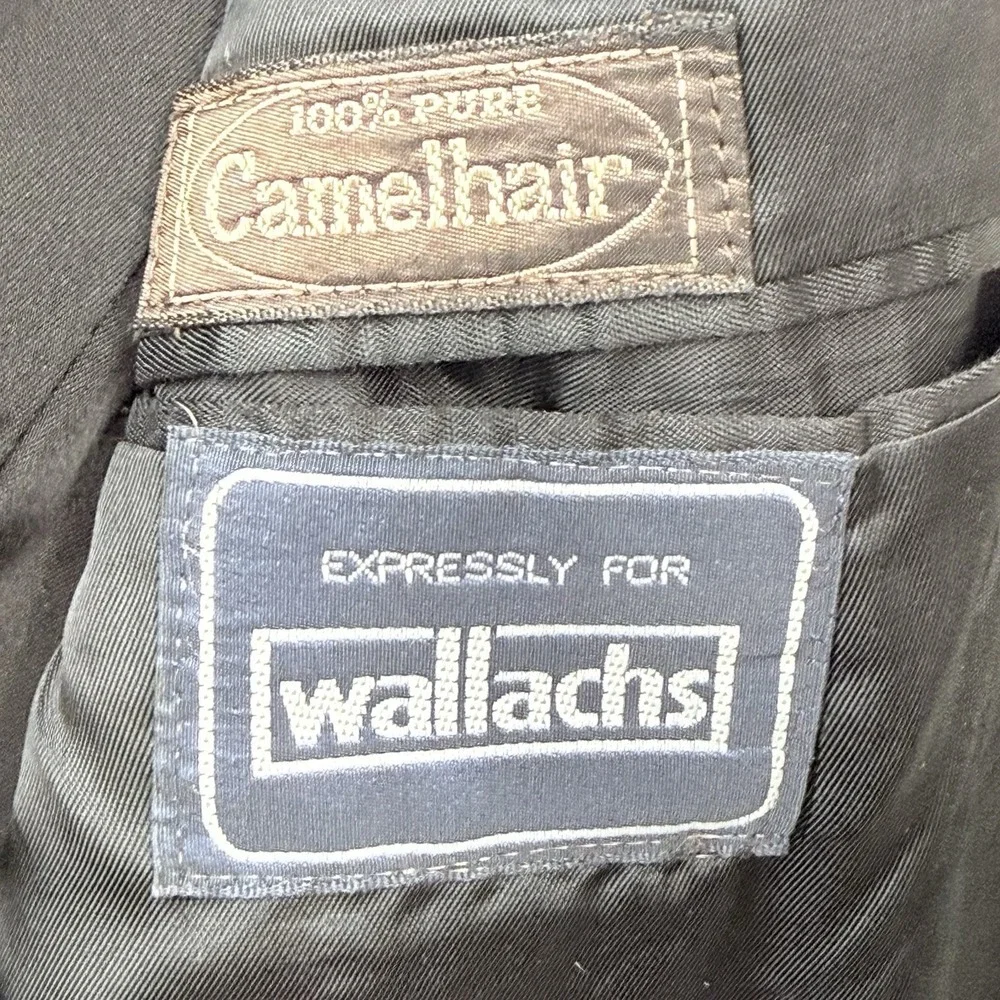 WALLACHS 100% Camel Hair Blazer Black Gold Buttons Sport Coat Mens‎ 44 Old Money